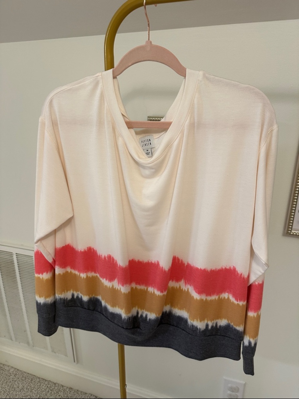 Relaxed Tie-Dye Stripe Pullover Sweatshirt - Cream with Pink, Gold & Charcoal
